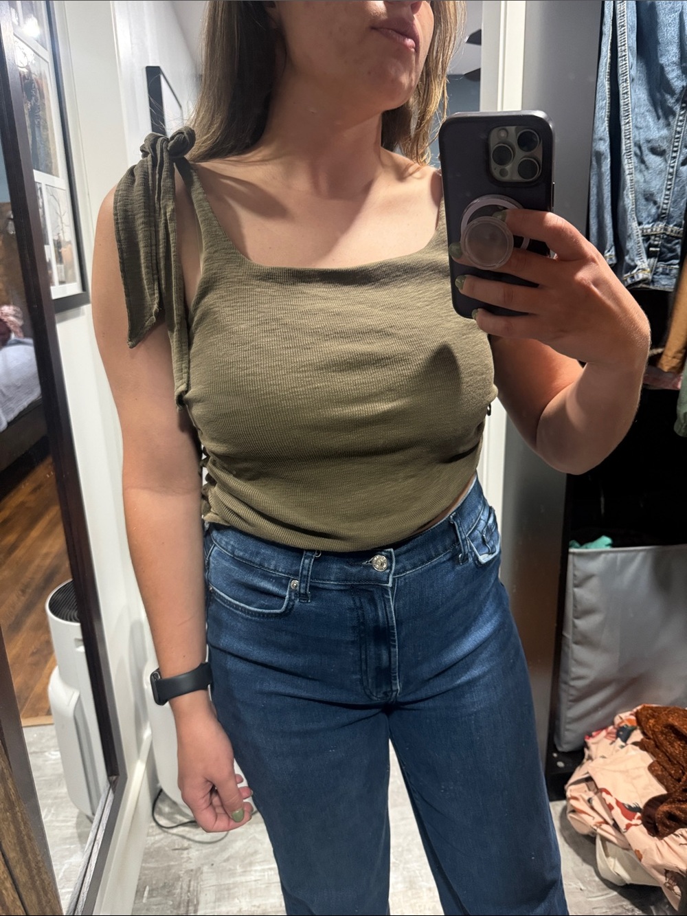 Free People Olive Tie-Shoulder Ribbed Tank